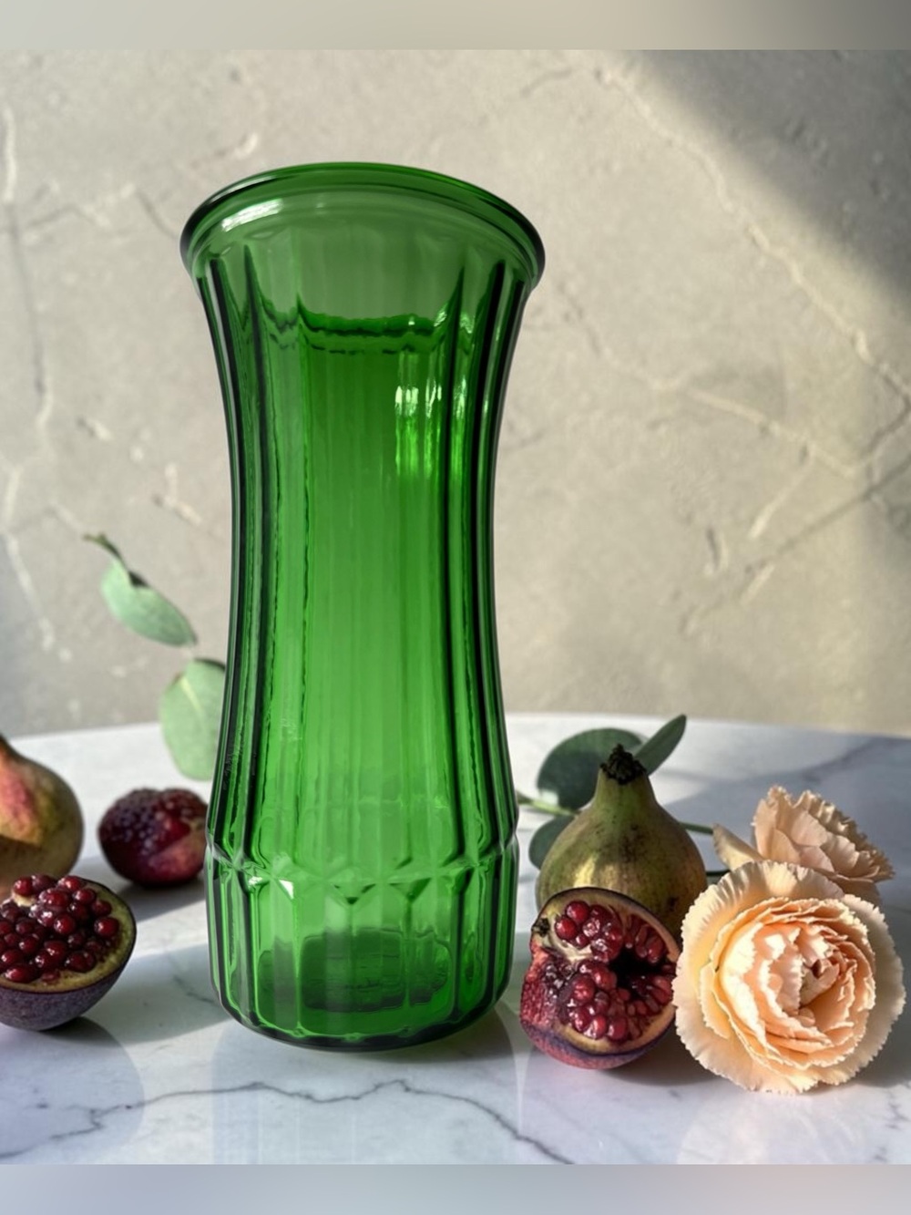 1970s Vintage Hoosier Glass Emerald Green Glass Flower Vase 4089-C USA 9.75"